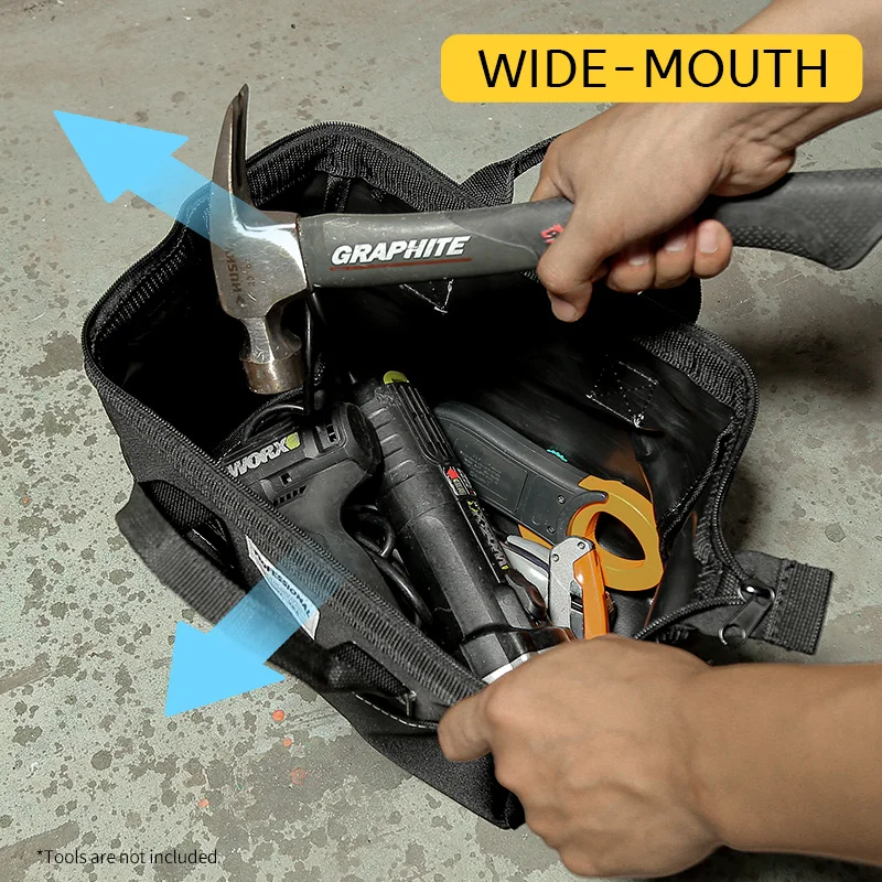 حقيبة أدوات، منظم أدوات منزلي واسع الفم مقاس 12 بوصة، حقيبة يد تخزين محمولة لمفكات البراغي، الشدات، كماشة، بقاعدة قوية