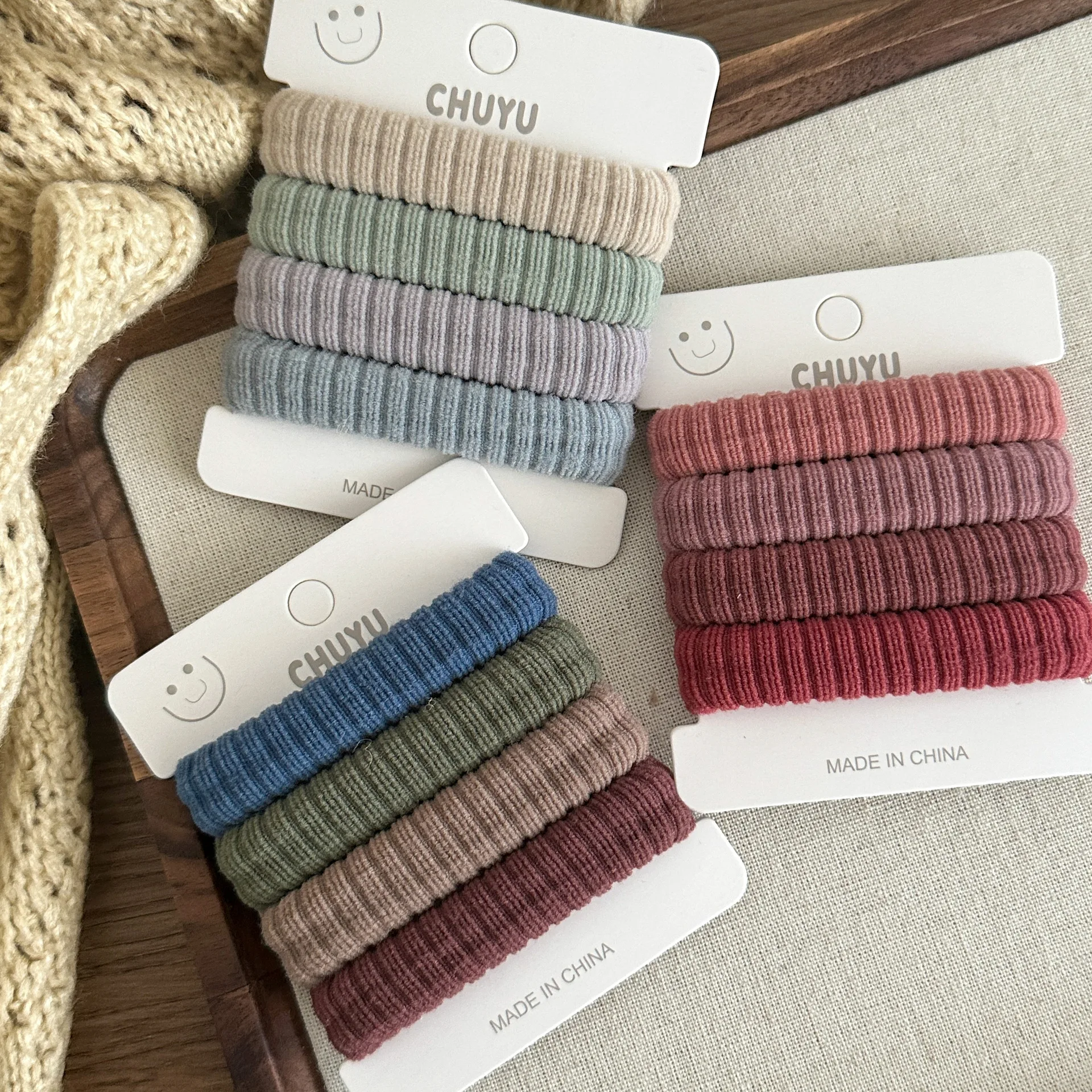 Japanese Scrunchie 4PCS Card Thick Terry Hair Ties Colorful Versatile Hair Accessories