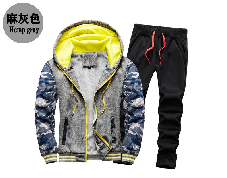 Herren Winter Dicker Thermo-Camo-Zweiteiler Trainingsanzug Fleece-Gefütterter Kapuzenpullover Jogginghose mit Kordelzug Winddicht Outdoor Sport Täglich Warm – Detail 8