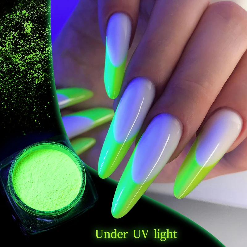 Neon Pigment Powder Fluorescent Nail Glitter Shinny Chrome Dipping Dust DIY Gel Polish Manicure Paillettes Nail Art Decorations