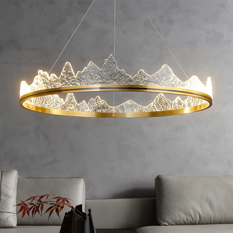 Imagem -03 - Aipaite-modern Led Teto Lustre Alumínio Ouro Acrílico Anéis de Montanha Sala Luzes Quarto Sala de Jantar Home Decor