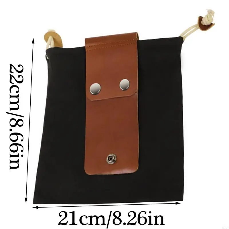 57QF Foraging Hiking Waist Pack Leather Foldable Waxed Canvas Mushroom Belt Bag for Outdoor Camping and