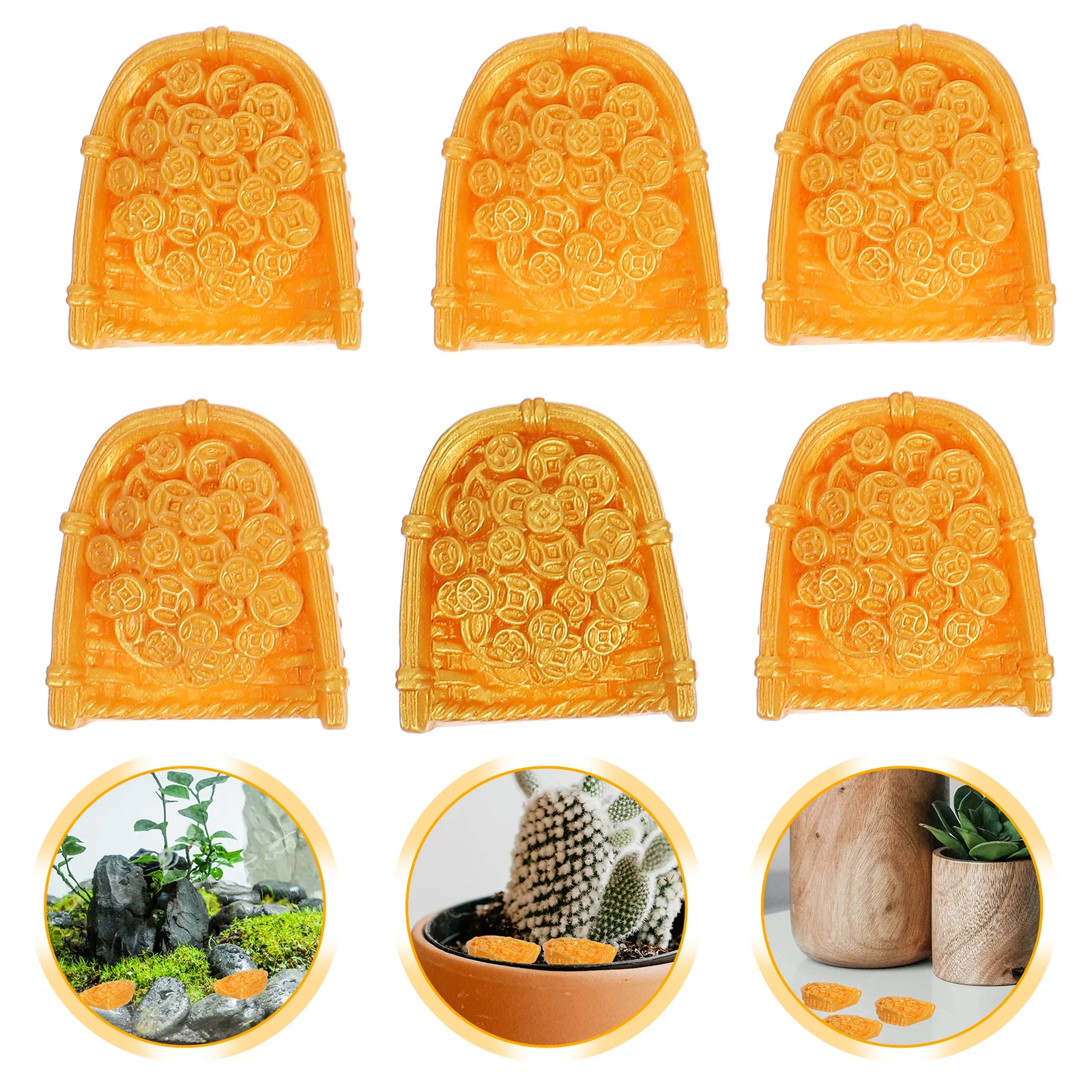 

10Pcs Yuanbao Wealth Tree Micro Landscape Garden Decor Resin Golden Coins Miniature Spring Festival Desktop Ornaments