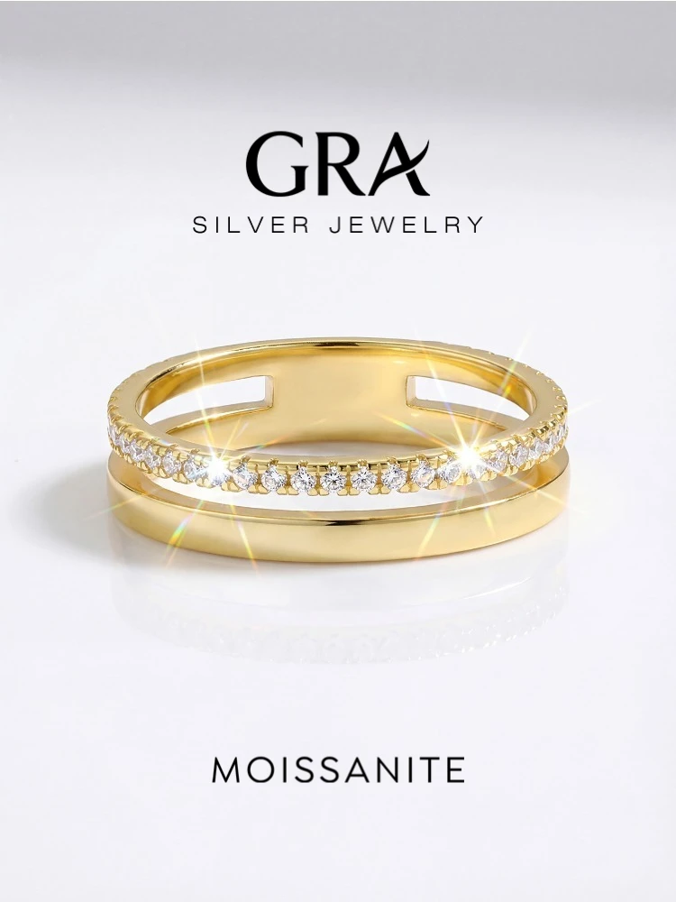 GRA Real Moissanite Diamond Round Double Layered Ring For Women 925 Sterling Silver Engagement Wedding Luxury Fine Jewelry