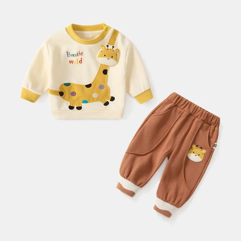 Newborn Baby Costume Cute Cartoon Giraffe Cartoon Small Round Neck Top leg binding pants Two Piece Set for 1-3 Years Boys Girls