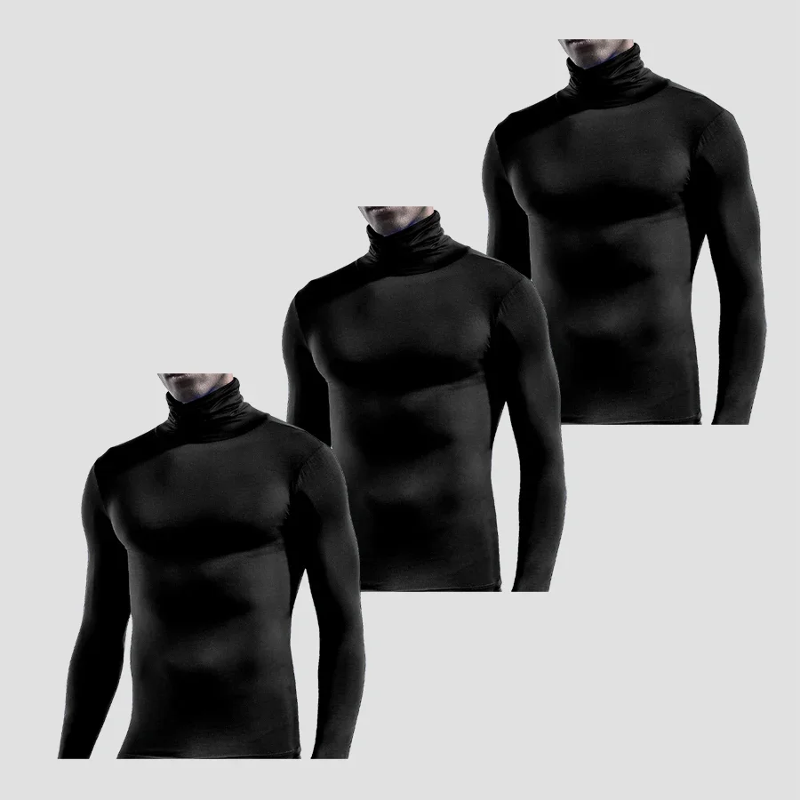 

3PCS Men's warm underwear: mid-neck autumn clothes, autumn long-sleeved base layer shirts, fitted tops