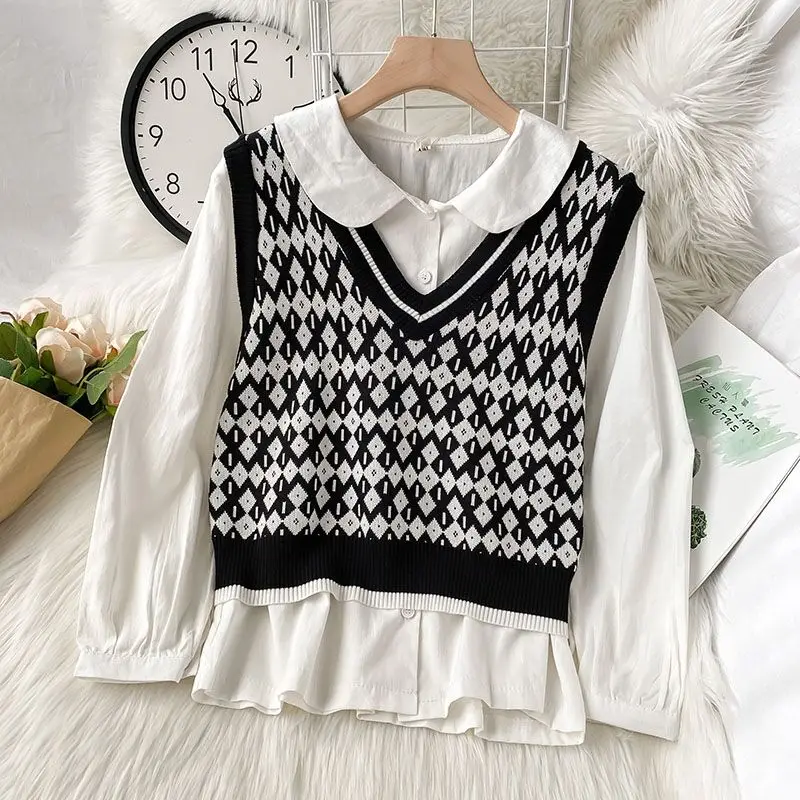 

Винтажный гонконгский кукольный воротник из чистого хлопка, женский ранняя весна, дизайн Sense, белый, свободный крой, длинный Sl...