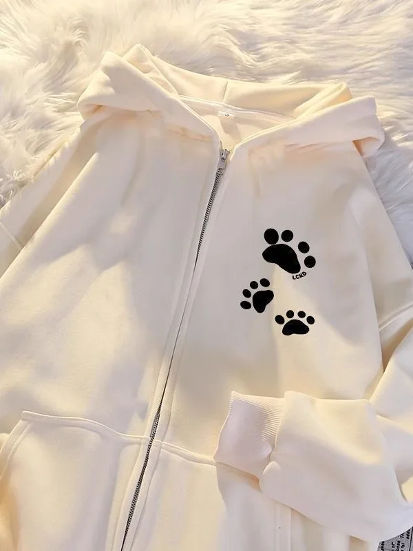 韓国 Sle Lazy Dog Paw Print パーカー レディース ルーズフィット オープン カーディガン セーター トレンディ 秋冬 新着