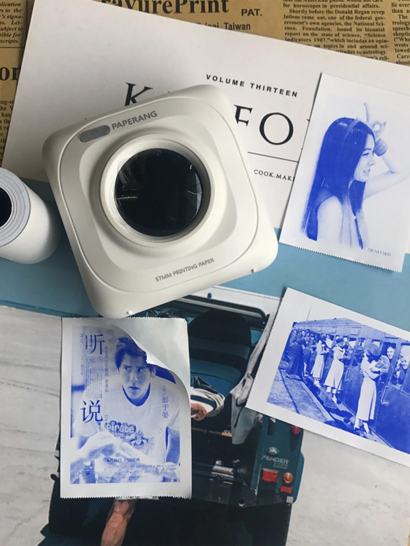 3 Rolls Thermal Paper Sticky Blue on White 57mm for Journal Photo Texts Study Notes Helloween Christmas Memo List Printing