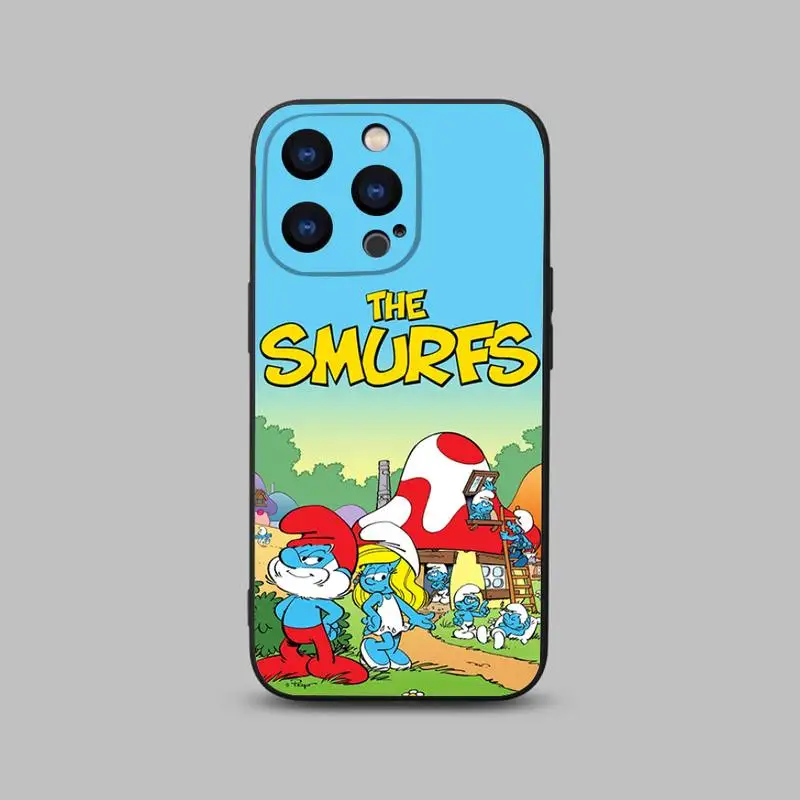 Cartoon The S-Smurfs Phone Case For iPhone 15,14,13,12,11 Plus,Pro,Max,XR,XS,X,7,8 Plus,SE,Mini Black Silicone Soft