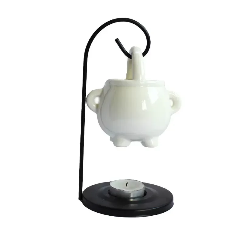 Wholesale Halloween Ceramic Wax Furnace Aromatherapy Essential Oil Burner Home Decor Black Hanging Cauldron Oil Burner