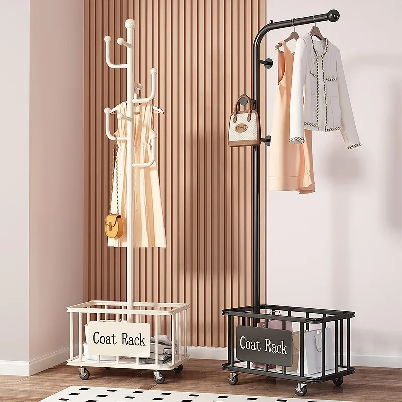 Metal Wheel Coat Racks Storage Organizer Entrance Hall Clothes Hangers Floor Modular Shelf Space Saving Coat Hat Rack Nordic