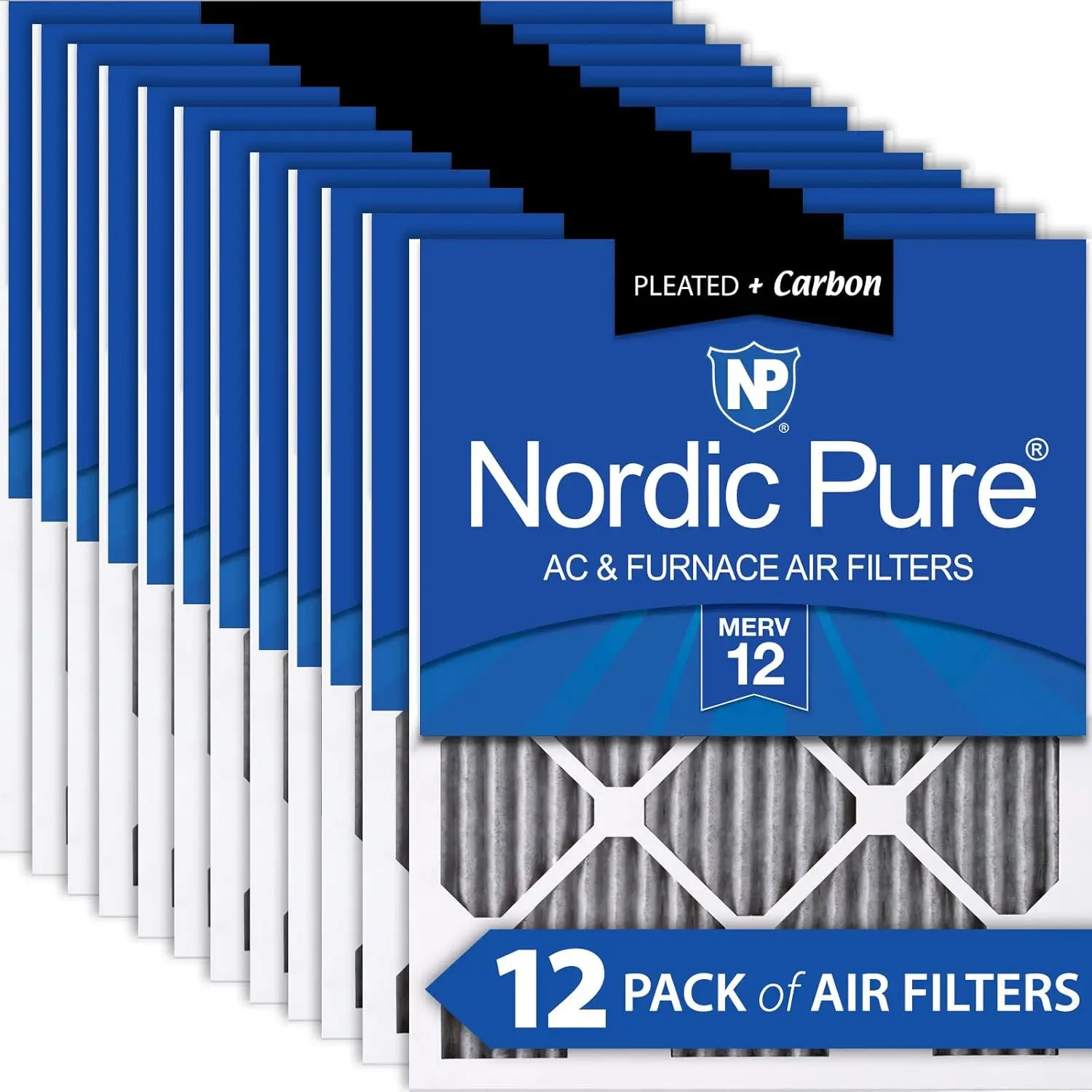 (19 1/2 x 23 7/16 x 3/4) Furnace Air Filters 12 Pleated Plus Carbon 12 Pack