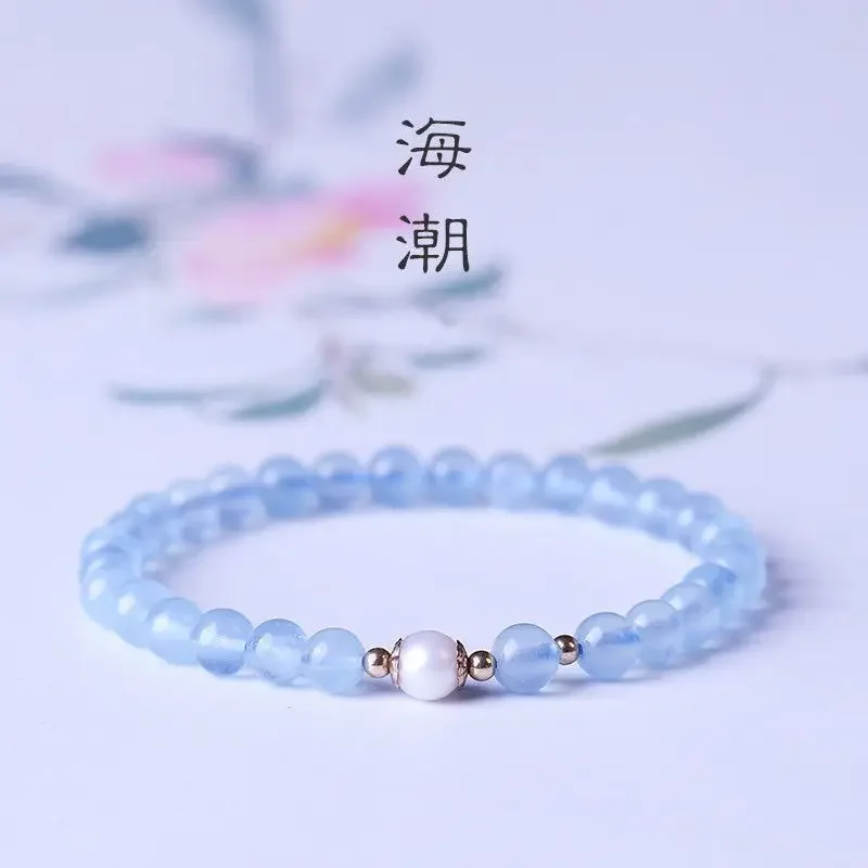 Pulseira aquamarous natural com pérola de água doce, novo estilo, água gelada, entrada do casal, luxo Lucky Bead, nicho, entrada