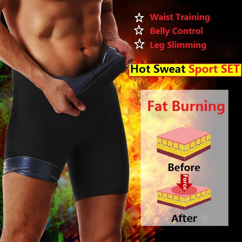 MrifDila Sauna Sweat Short Pants Men\'s Hot Thermo Sauna Leggings Compression High Waist Pants Fat Burning Body Shaper Sauna Suit