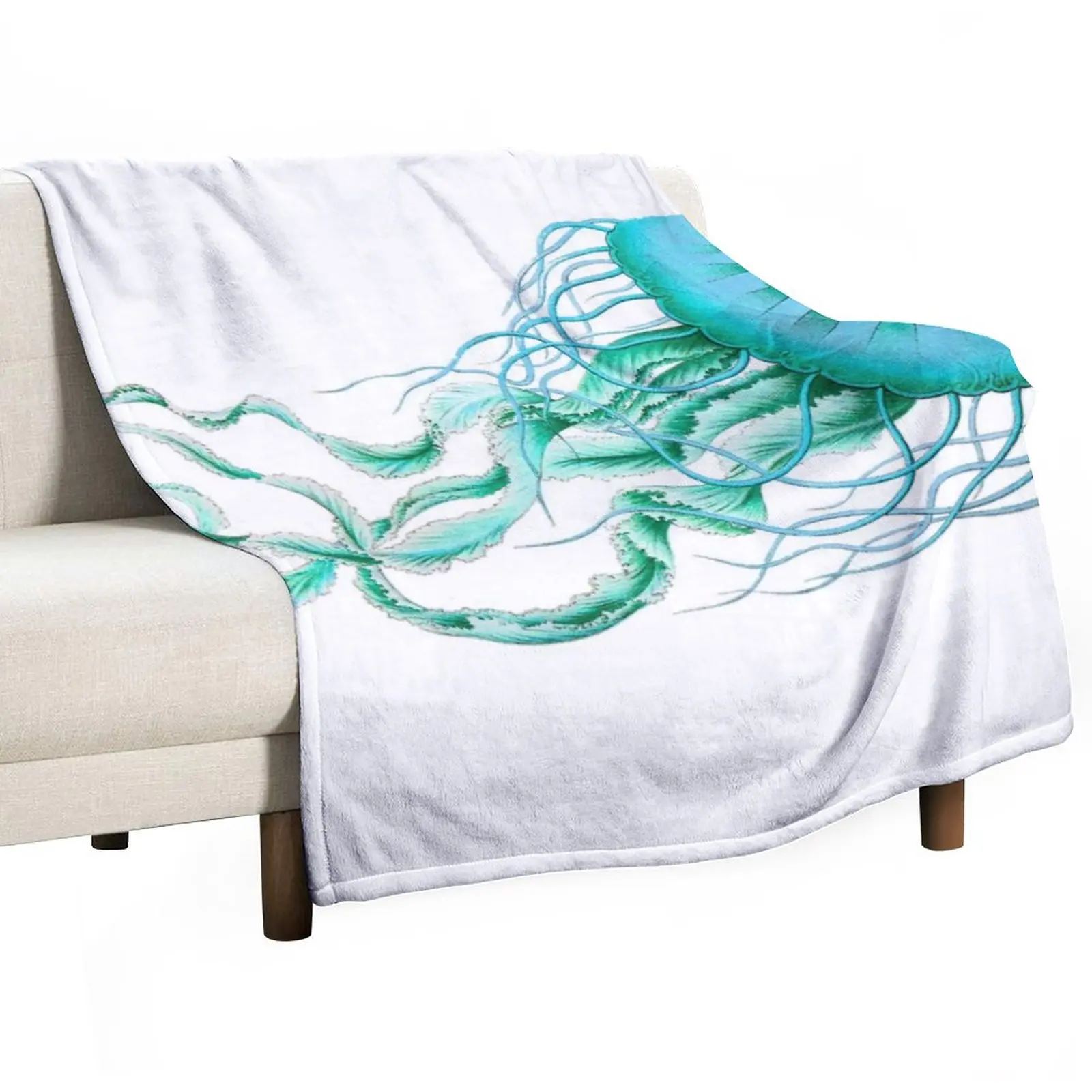 Blue jellyfish printed blanket for home decoration, winter bed blanket, living room blanket, car travel blanket