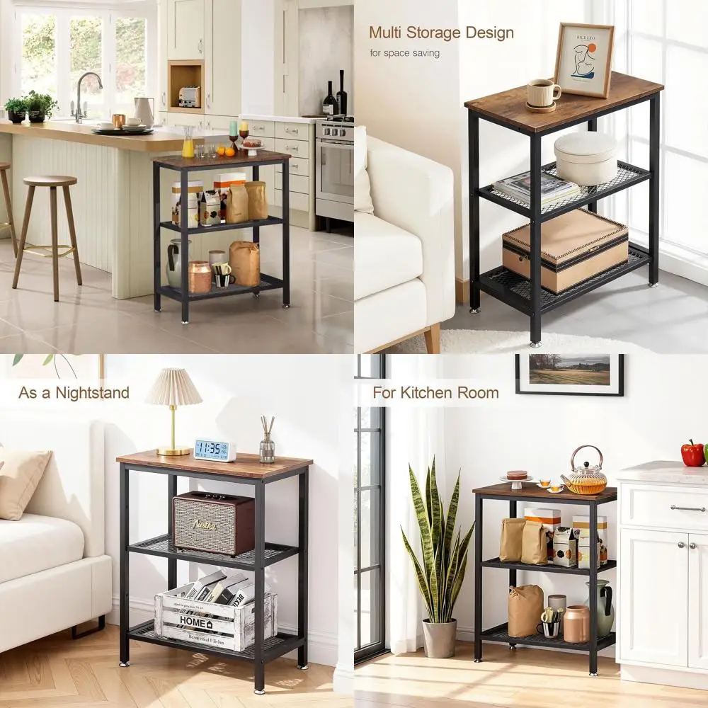 

Прикроватная тумба в индустриальном стиле, коричневая, 3-ярусная, для спальни или гостиной, с простой сборкой