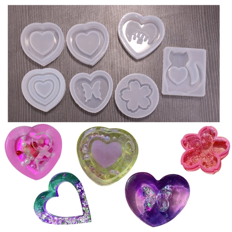 Quicksand Shaker Silicone Mold Heart Dog Paw Butterfly Cherry Blossom Cat Keychain Charms Epoxy Resin Mould DIY Casting Tool