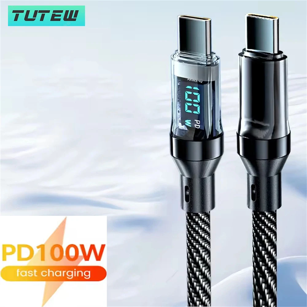 كابل شحن سريع للغاية بقدرة 120 وات، شاشة رقمية في الوقت الحقيقي، كابل بيانات USB A إلى النوع C لهواتف iPhone Android العالمية