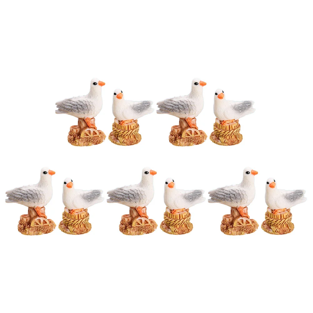 10 Pcs Sculpture Seagull Ornaments Bird Resin Pigeon Stuffed Animal Coastal Garden Statue