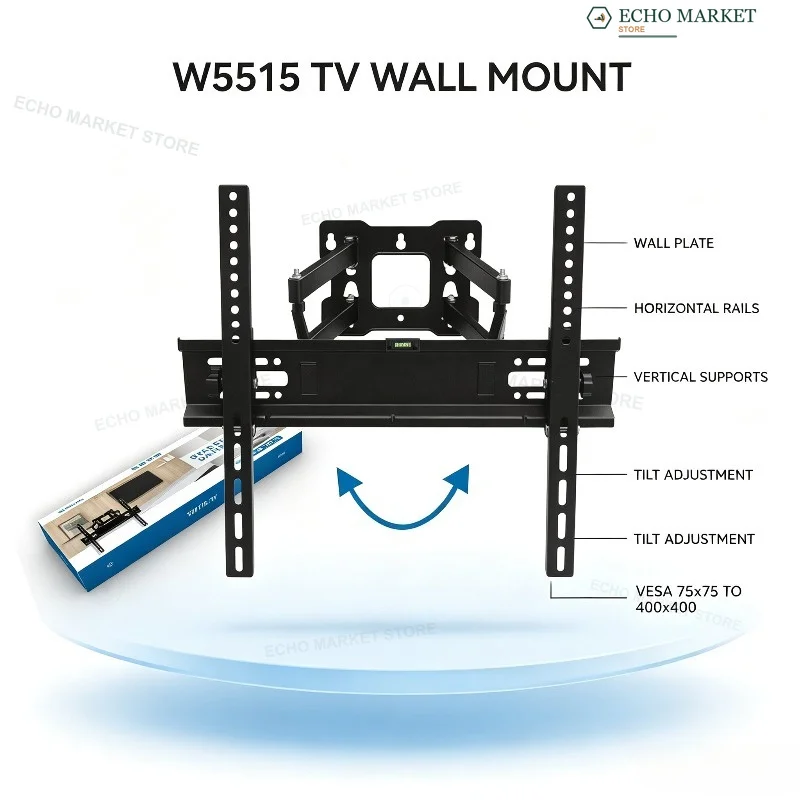 Soporte de pared ajustable de movimiento completo para TV, inclinable y giratorio, para pantallas de televisión de 26 a 55 pulgadas.