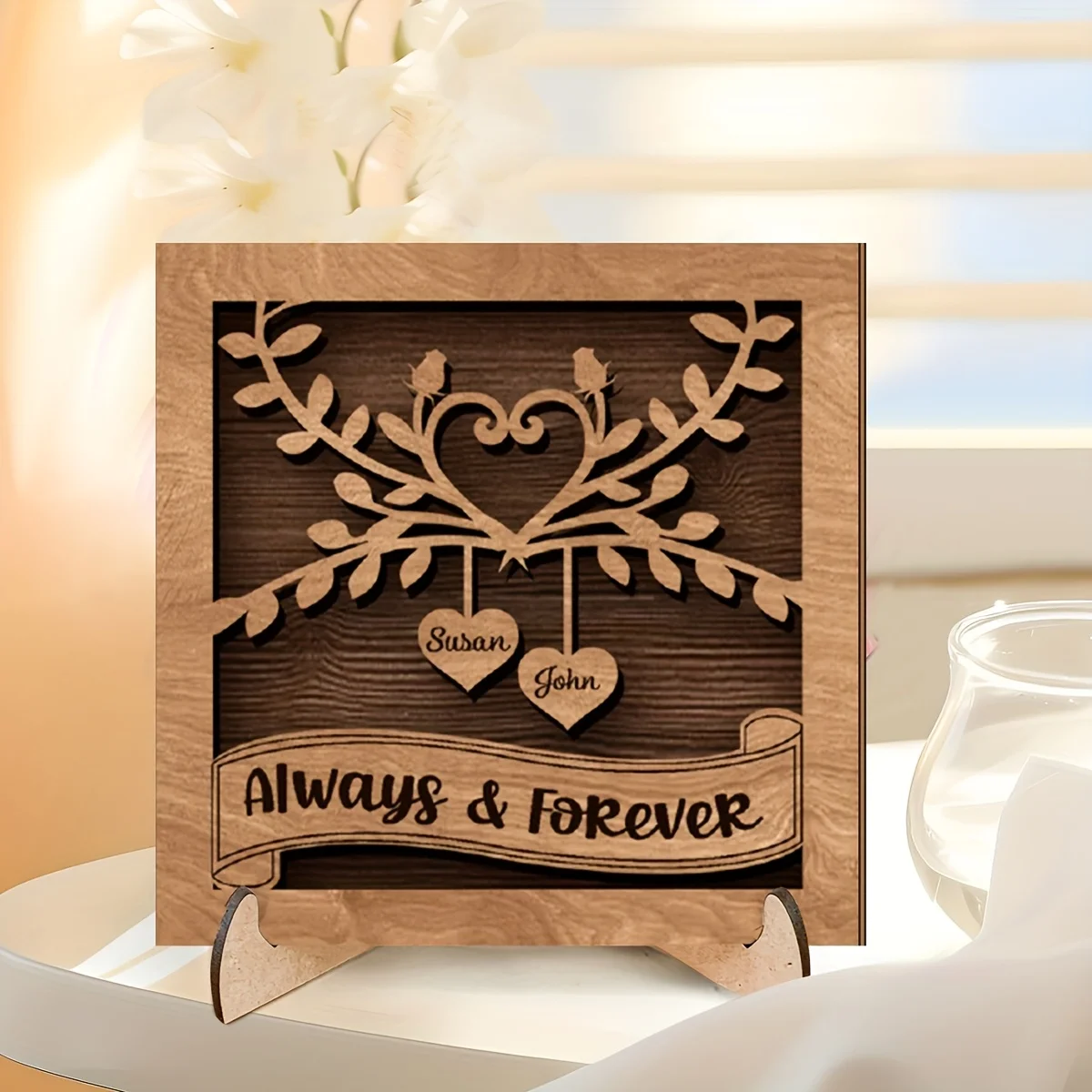 1 teil/satz Braun Liebe Für Immer Platz Baum des Lebens Desktop Dekoration Geeignet für Wohnzimmer, Studie, Schlafzimmer dekorative Plaque und