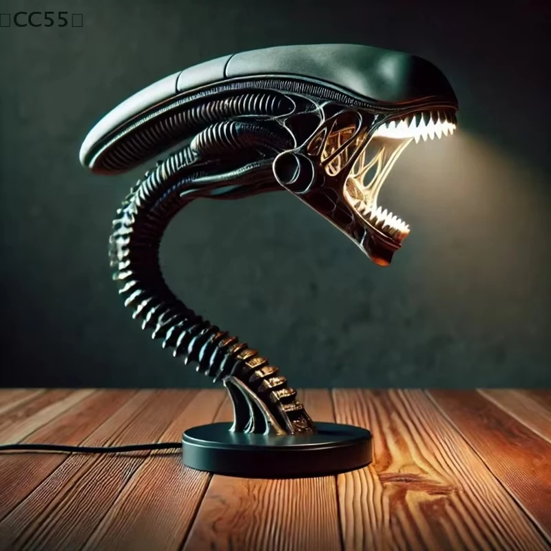 Alien Xenomorph Figuur Bureaulamp - Resin Horrorfilm Beeldje, Slaapkamer & Huisdecoratie Nachtlampje voor Sci-Fi Fans