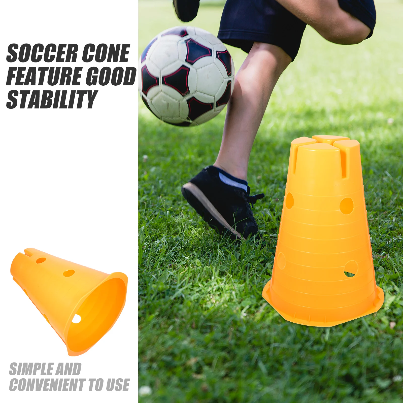 

Bright Color Football Cones Durable Pe Material Smooth Surface Soccer Practice Equipment Windproof Marker Cones Stackable