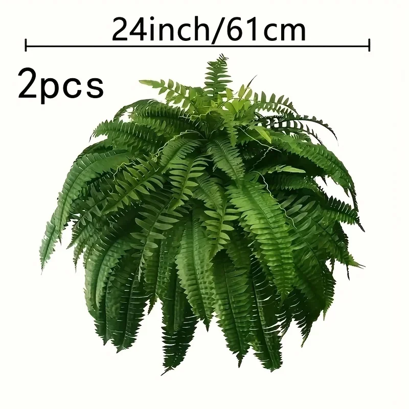 

2 Lifelike Boston Fern - Each With 21 Leaves, Bright Green Plants, Indoor Outdoor Decoration, Easy To Maintain, Made Of Plastic