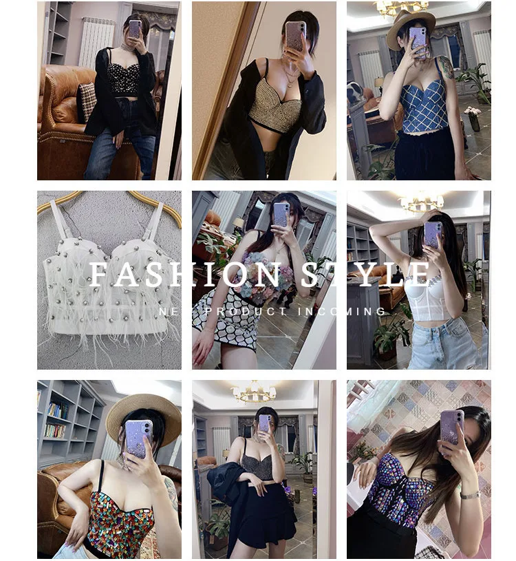 J75 高級下着美しいブラジャー女の子のためのキャミソール女性カラフルなアクリル素材ベスト甘い記憶クリスタルチューブトップ