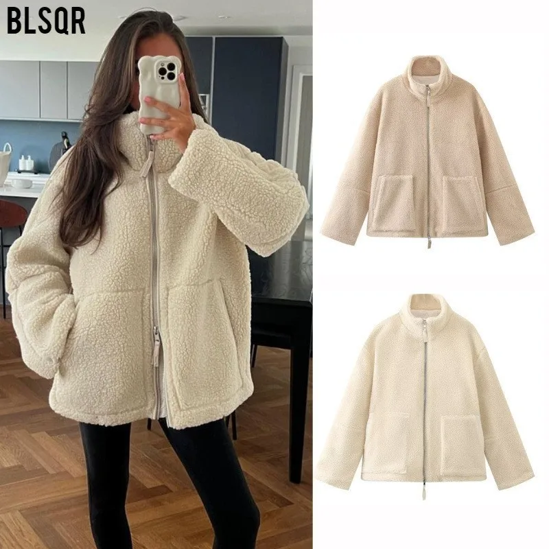 Beige Tweed Jacket Women's Jacket Autumn Winter New In Coats & Jackets Crop Stand Collar Long Sleeve Top Fashion Outerwears