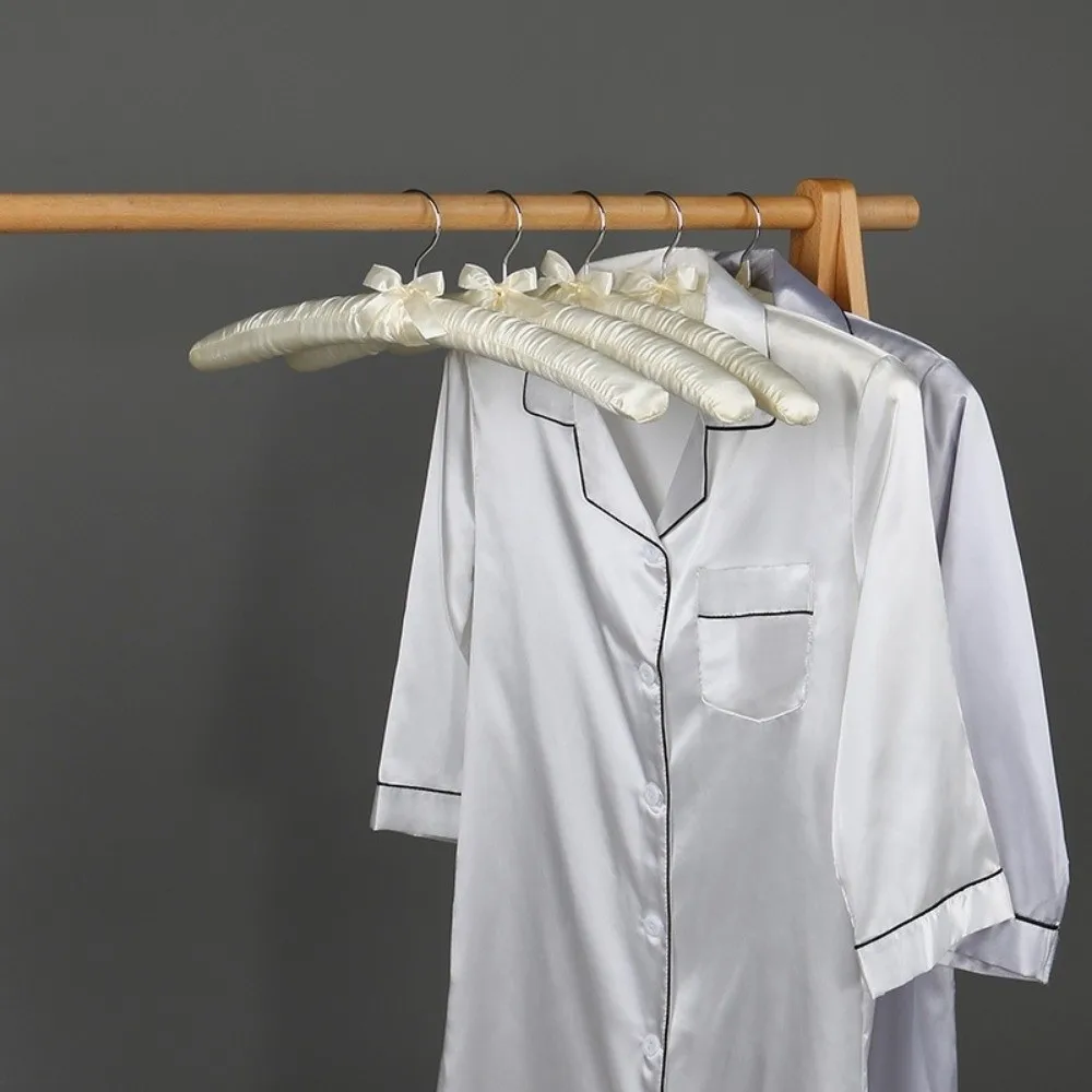 5PCS Soft Satin Padded Clothes Hanger Wrinkle-resistant Traceless Sponge Clothes Hangers Non-slip Satin Padded Display Hanger