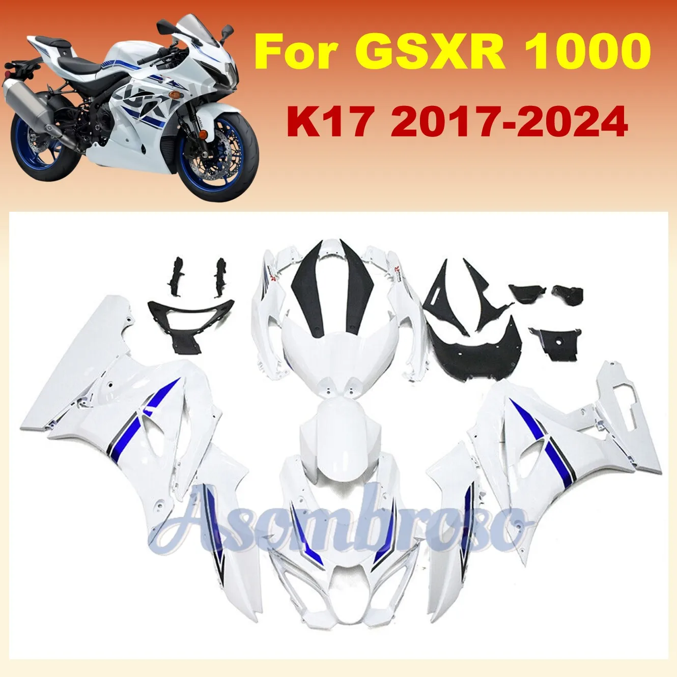 

Комплекты обтекателей для мотоцикла, комплект кузовных работ из АБС-пластика для GSX-R1000 2017 2018 2019 2020 2021 2022 2023 GSXR 1000, комплект белого капота