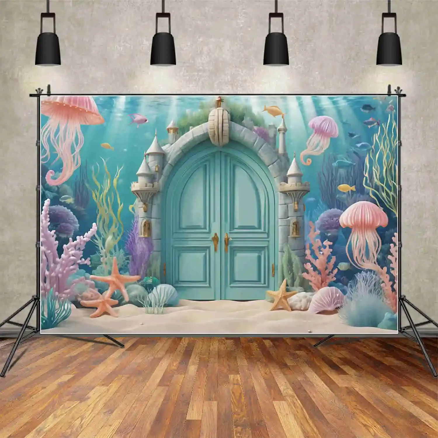 MOON.QG Underwater Mermaid Background Photography Aquarium Fish Seabed Photocall Backdrop Children Studio Photobooth Accessories