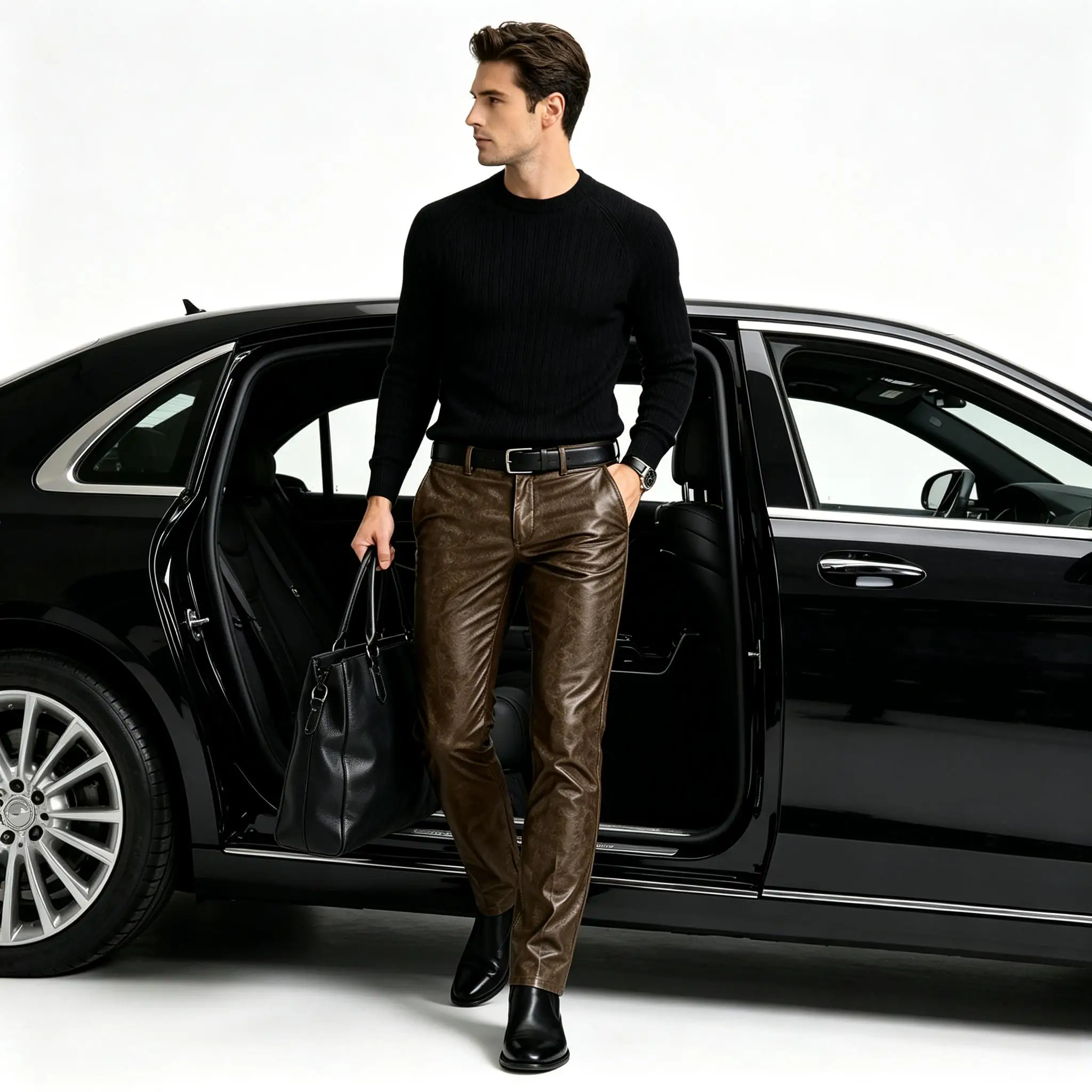 Men's Faux Leather Straight Leg Pants Slim Fit Business Casual Trousers Streetwear For Daily Office Travel