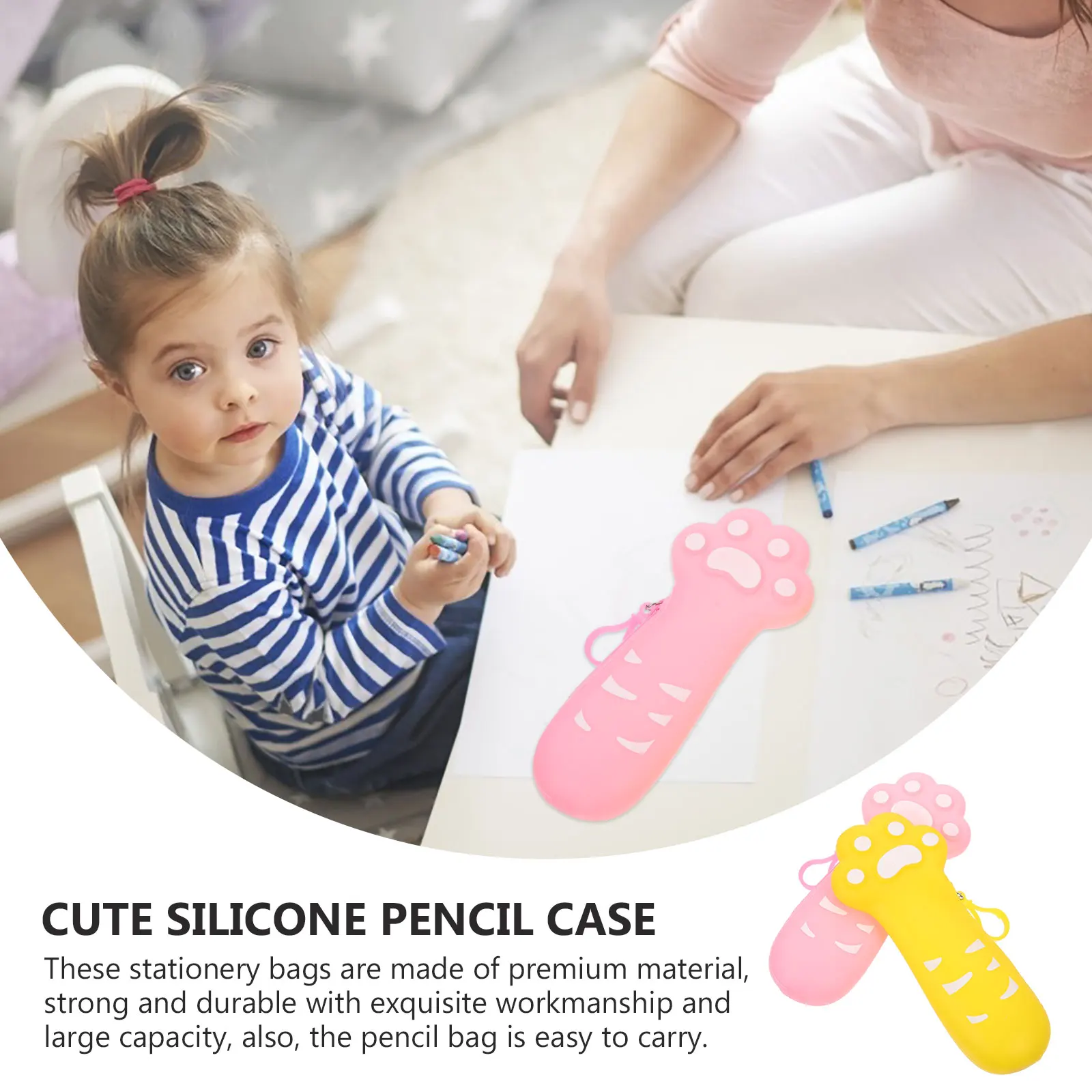 

2 Pcs High Capacity Cat Paw Pencil Case Student Use Bags Alloy Office Stationery Storage