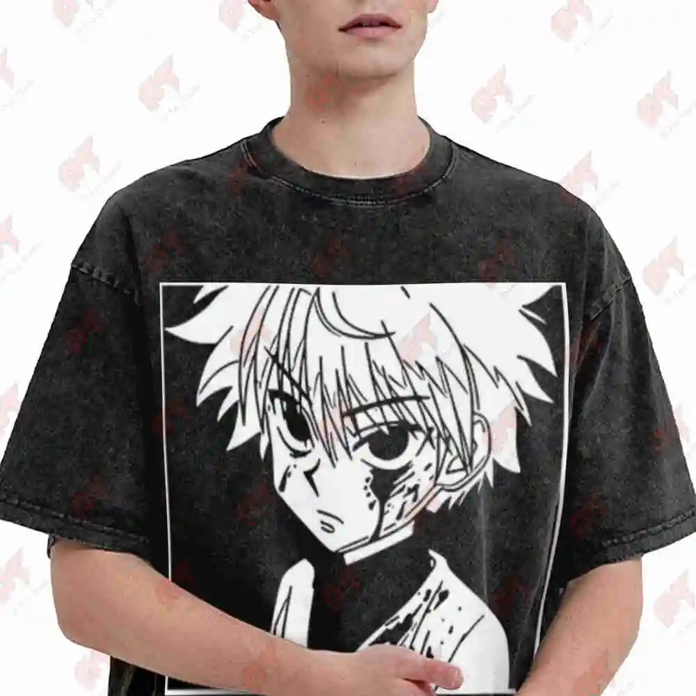 Anime Japanese Manga White Frame Vintage Washed Tee Pure Cotton T-Shirt