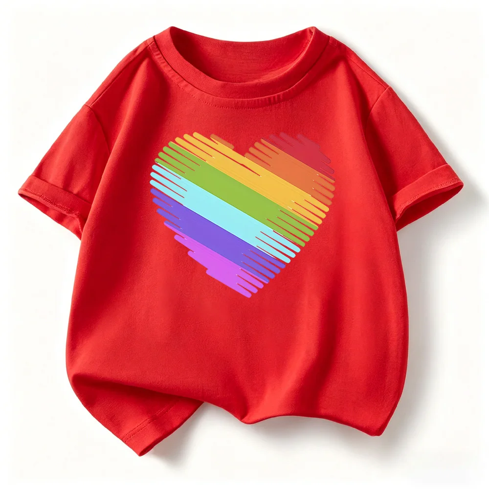 Summer Children'sT-shirt Loose Comfortable Soft Skin Friendly Fashionable and Versatile Colorful Heart Printed Short Sleeved Top