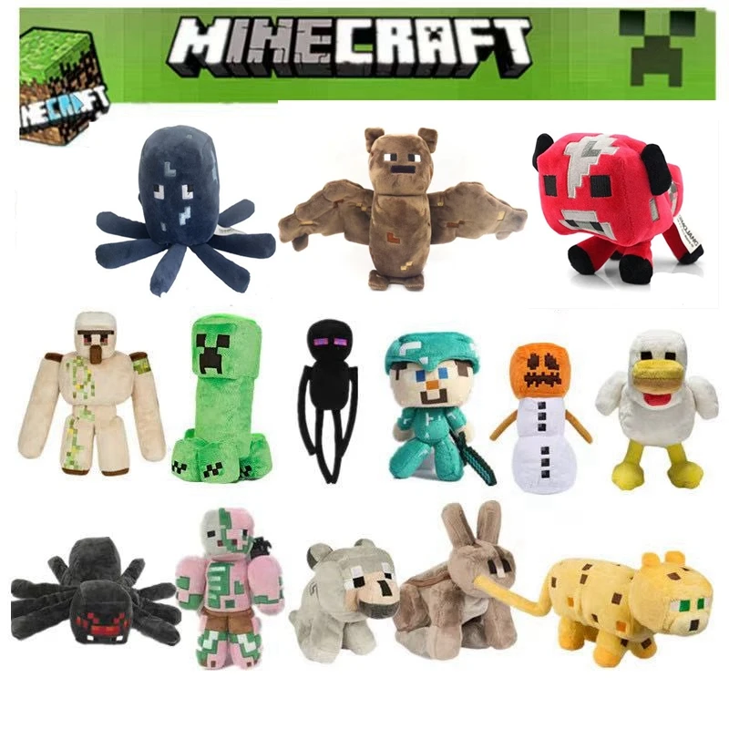 NEW minecraft creeper Stuffed Plush Toy Doll Zombie Bat Squid Mooshroom Enderman Ocelot Steve Baby Sheep Kid Birthday Gift Toys