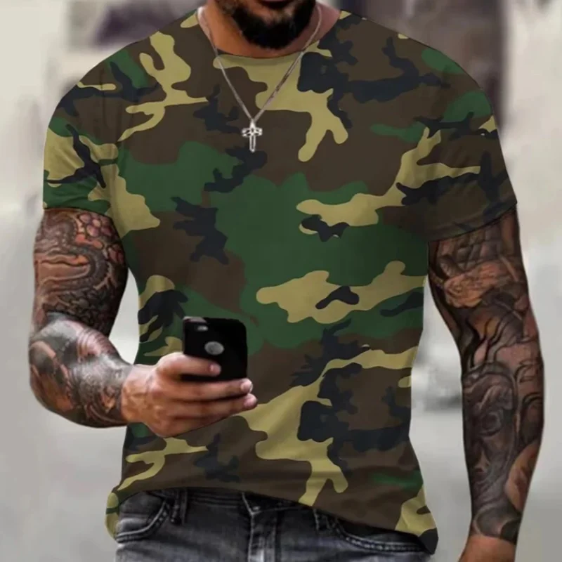 

Мужская футболка с 3D-камуфляжным принтом, модная повседневная одежда для активного отдыха, с круглым вырезом, коротким рукавом, летняя, уличная, оверсайз, для спорта на открытом воздухе
