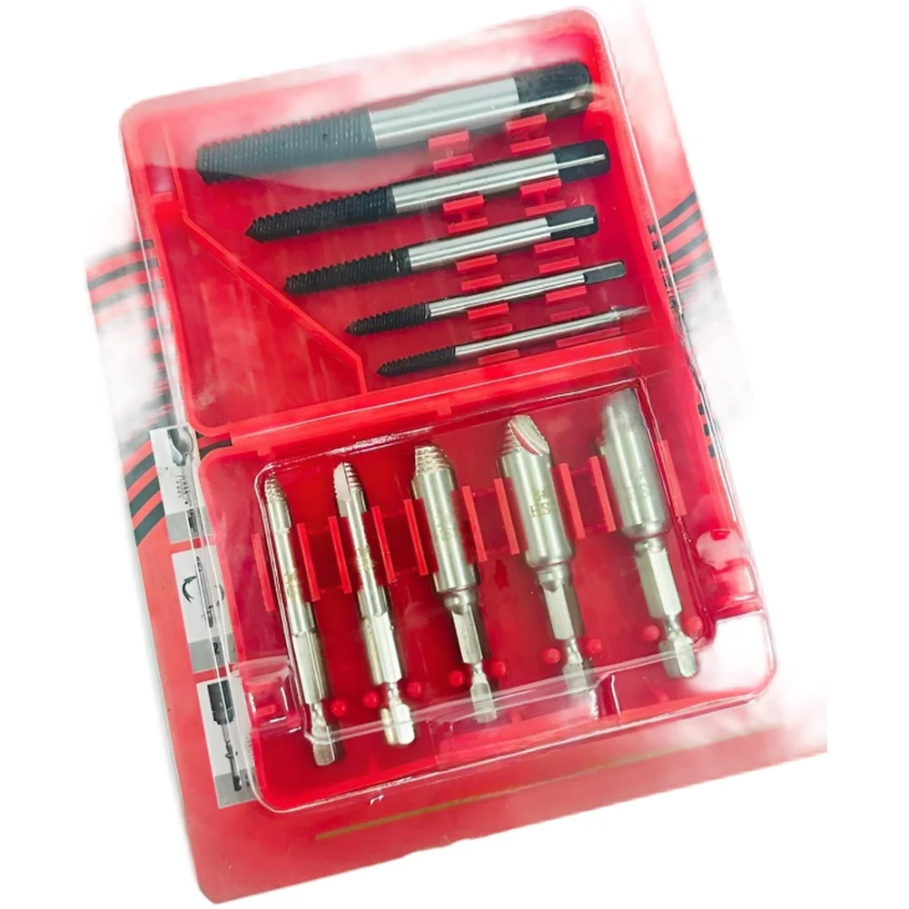 

10 шт., комплект для извлечения резьбы, левая резьба, шестигранная ручка, инструмент для удаления винта со сломанной головкой для электрической дрели