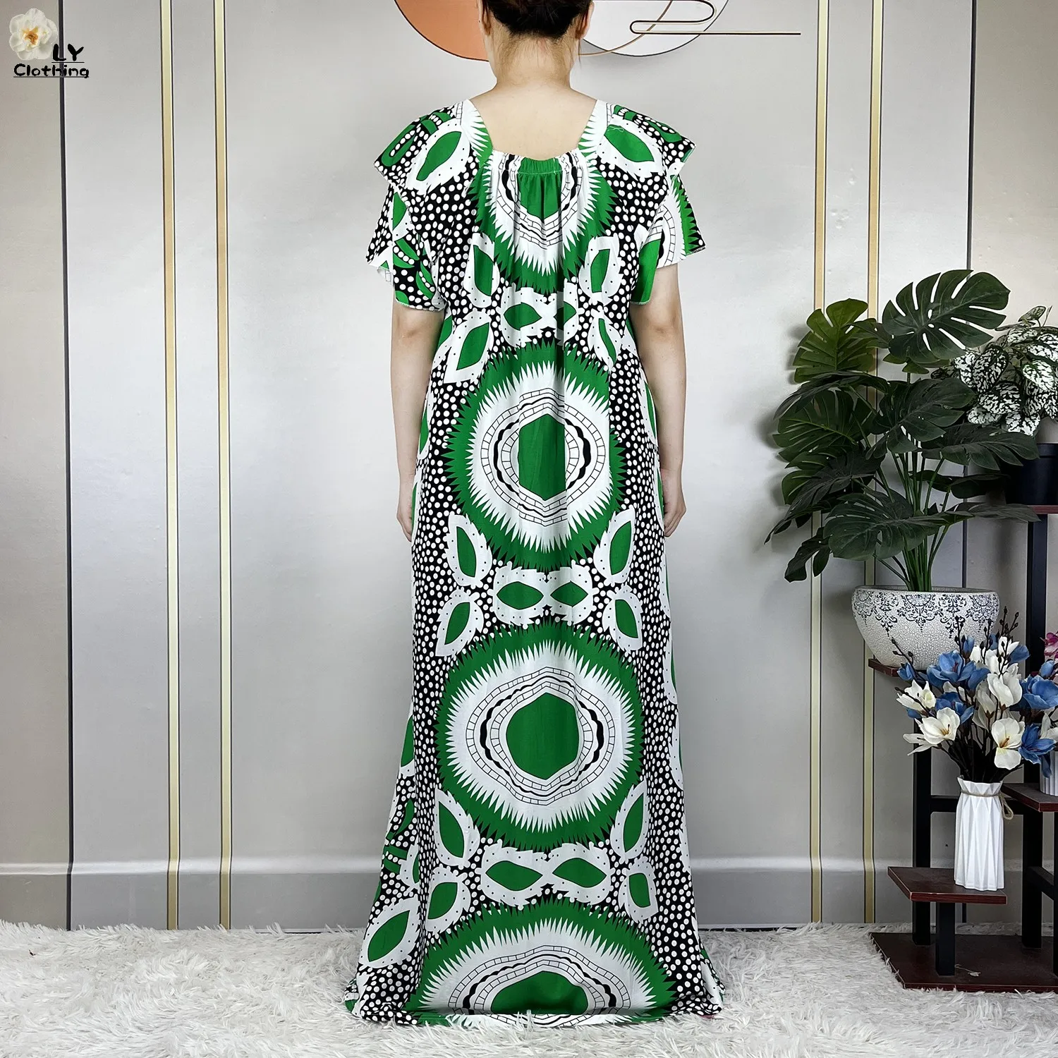 2023 Latest African Fashion Summer Short Sleeve Dresses With Big Scarf Floral Print Cotton Elegant Maxi Islam Women Loose Abaya