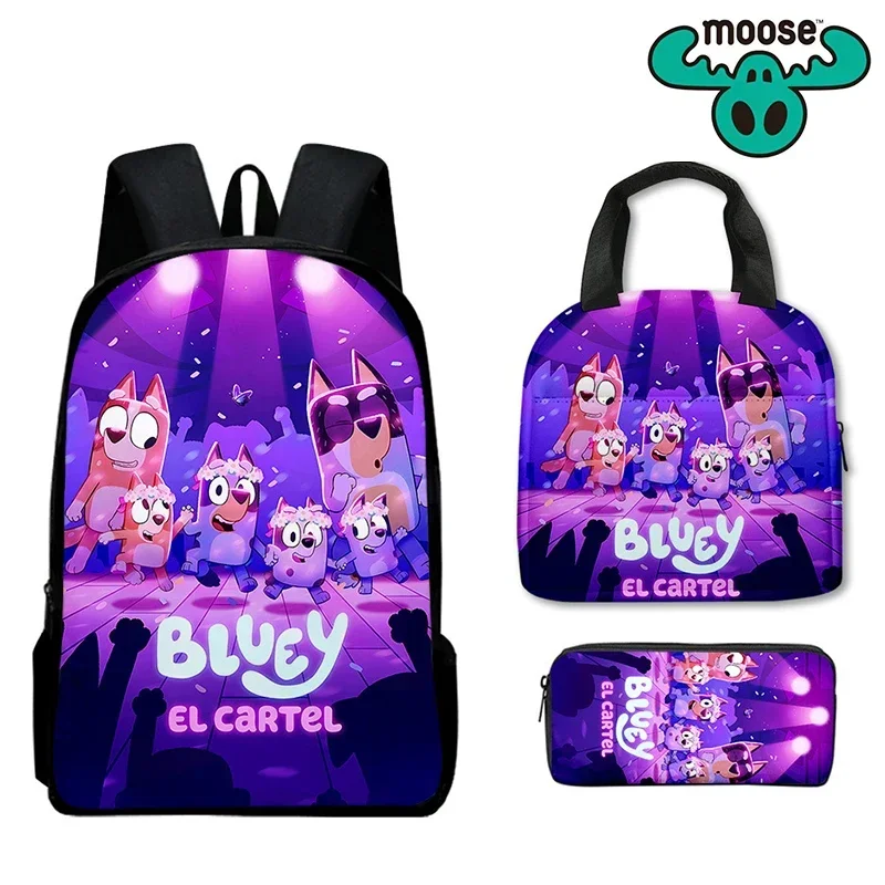 Bluey Student Backpack Cartoon Peripheral Printed School Lunch Bag Pencil Bag Three Piece Set Campus Boy Girls Burden Reduce Bag