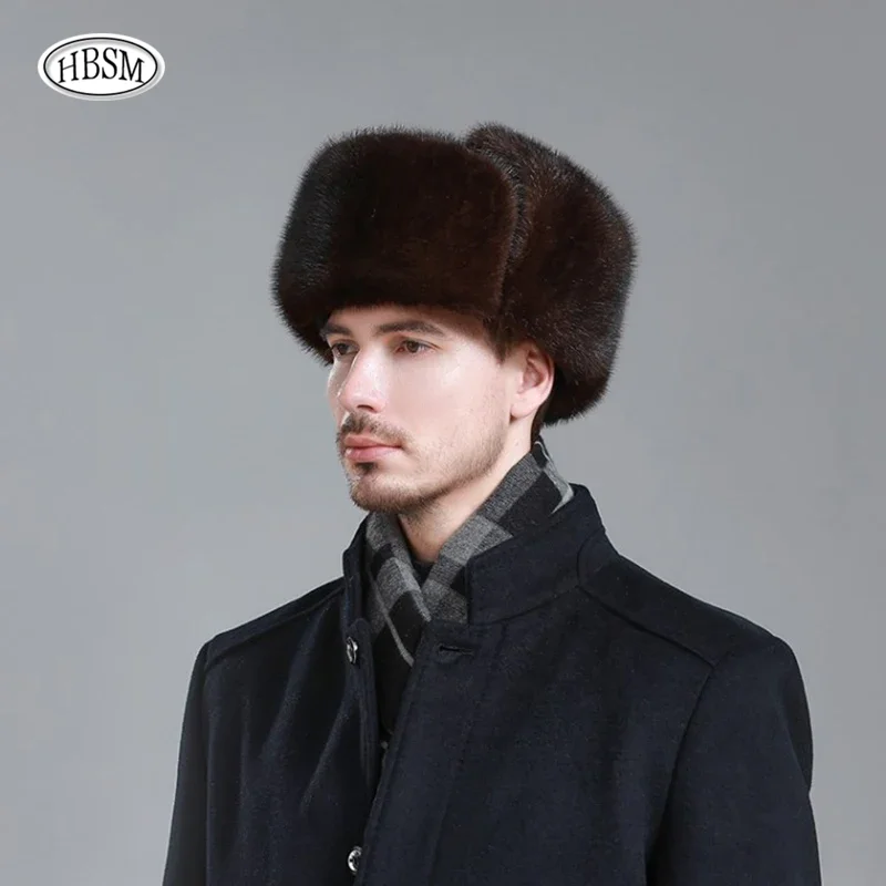 New Natural Color men's hats Siberian Style Full y2k Fur Hat Ushanka Cotton For Middle Age Cap Lei Feng Hat Mink Fur Caps 2024