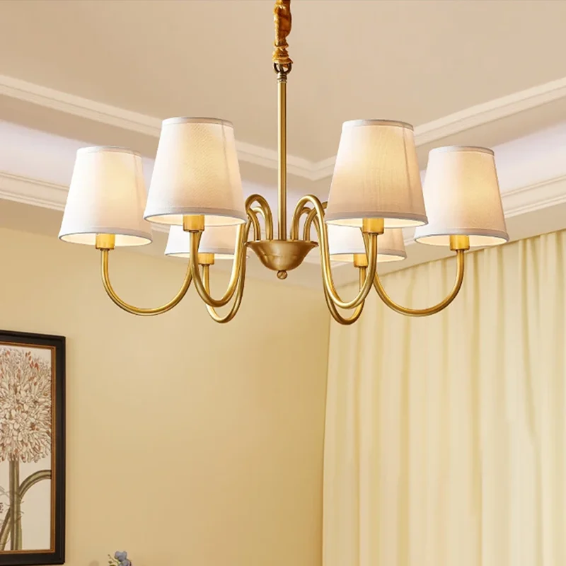 

Classic american chandelier Luxury mid century lighting Fabric lampshade dining table lights Bedroom bar suspension luminaire