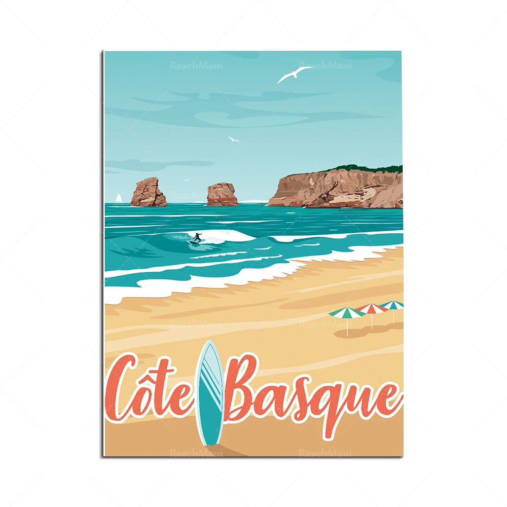 ReachMani Vintage reise plakat eguzkilore anglet bidart biarritz basque land küste sonnen untergang ozean surf landschafts kunst dekor wand kunst 5