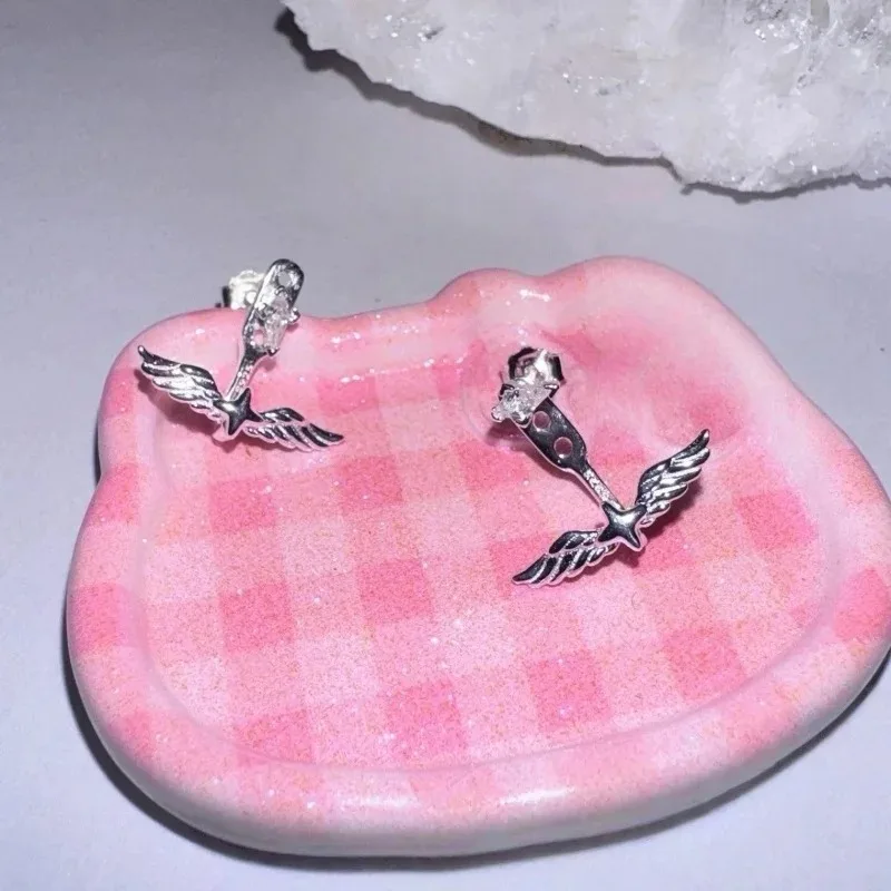 1Pcs Niche New Design Angel Wings Earrings Y2K Cool and Fashionable Rear Hanging Zircon Earrings for Women Jewelry 2026 Gifts