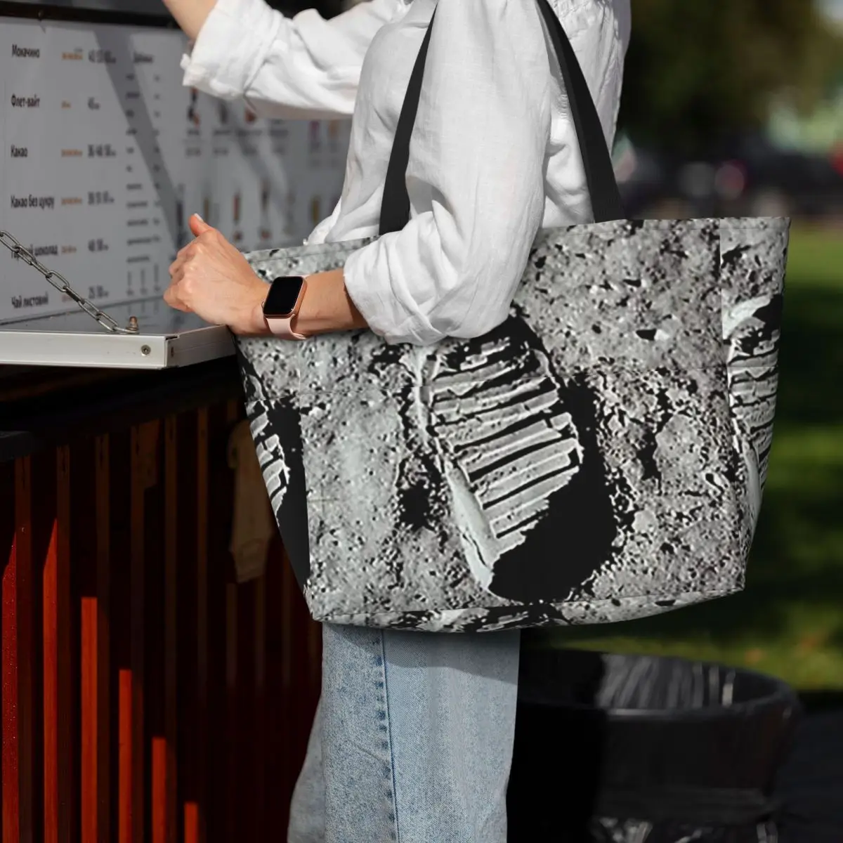 

Footprint On The Moon By Buzz Aldrin Apollo Beach Tote Bag Sport Gym Yoga Duffle Large Tote Bag Women Travel Bag Fitness bag