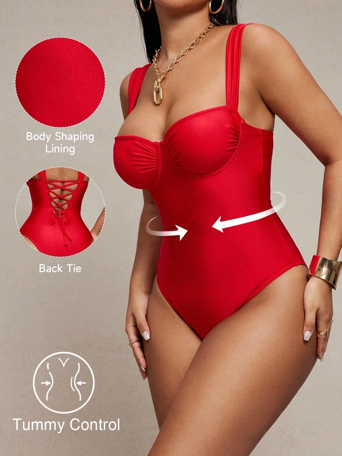 

Цельный купальник с драпировкой и эффектом утяжки живота, с завязками на спине, для женщин