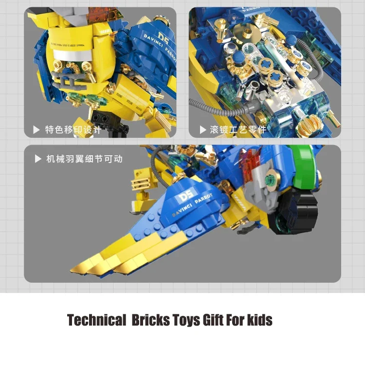 Tecnico meccanico pappagallo gufo segare pala armatura blocchi di costruzione Set espositore modello di ingranaggio compleanno regalo creativo per i bambini